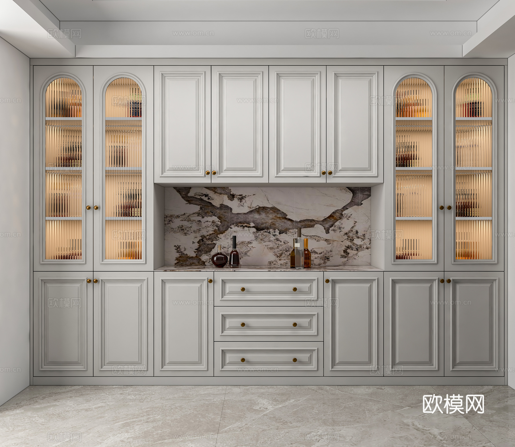 全屋定制 新中式酒柜 餐边柜 实木3d模型