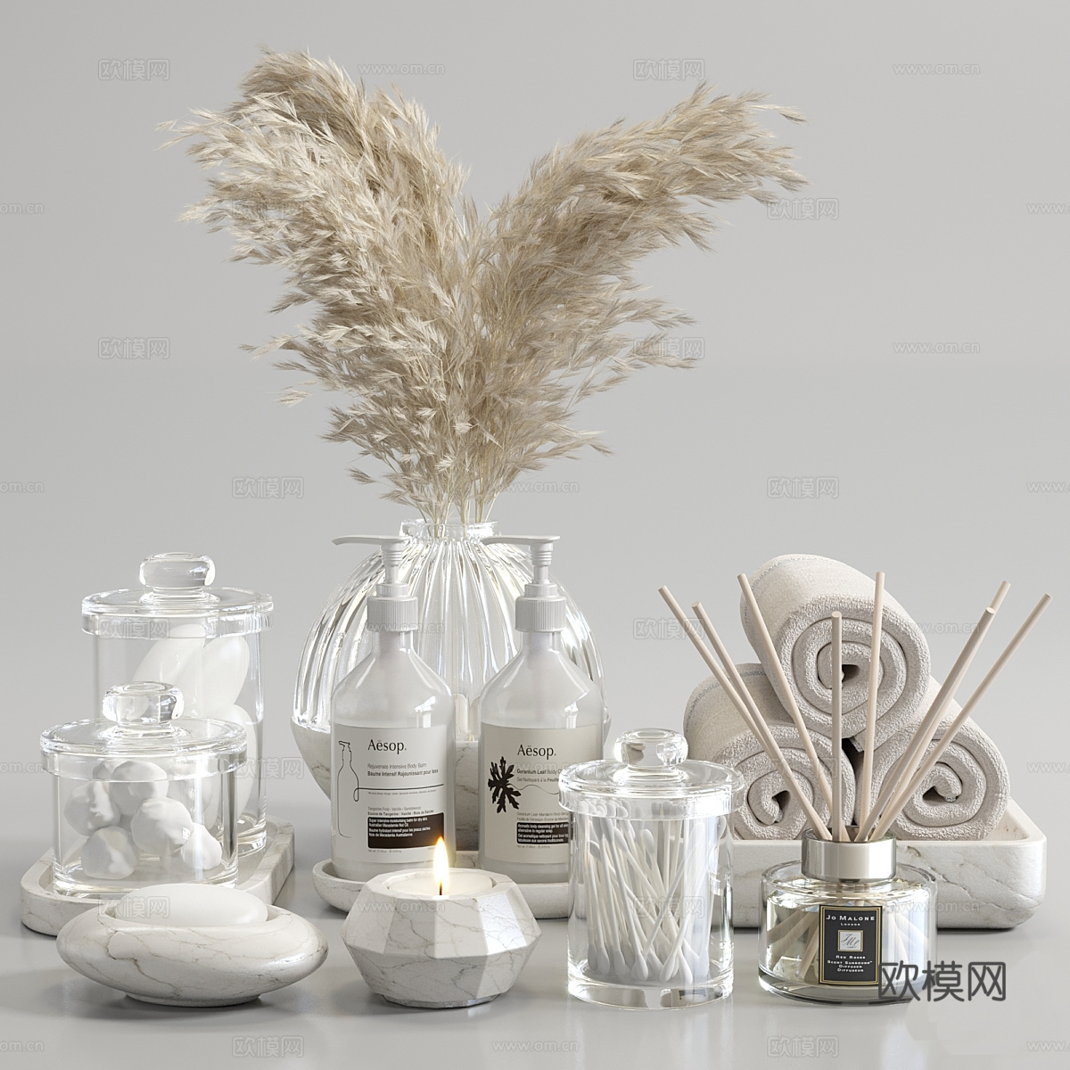 现代侘寂卫浴洗护用品套装3d模型