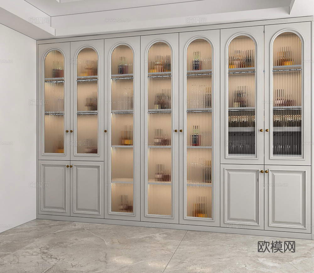 全屋定制 新中式酒柜 实木3d模型