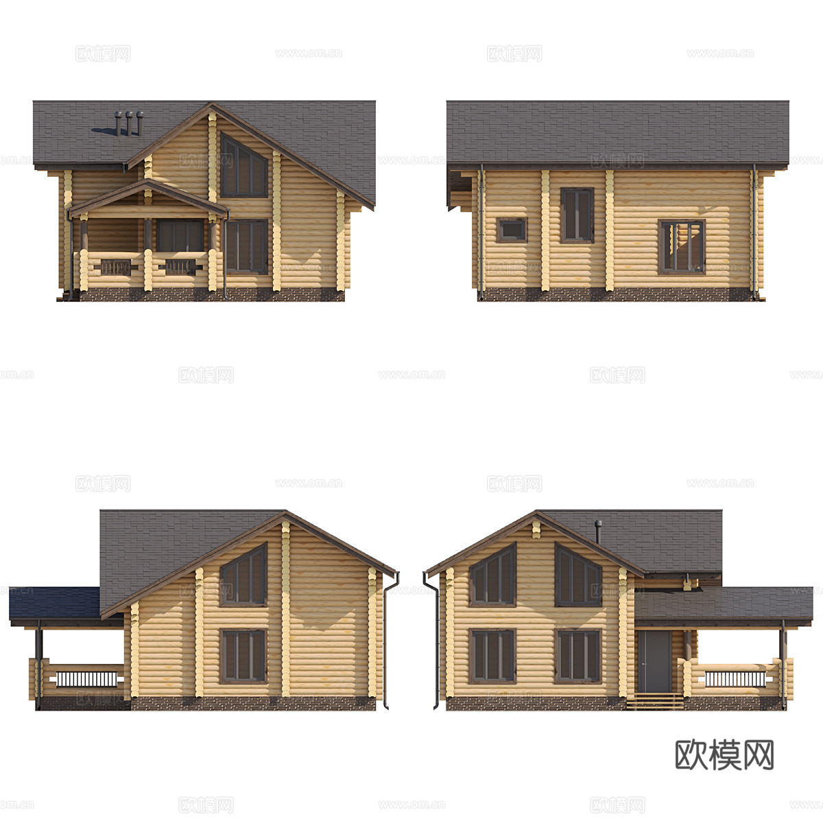 新中式原木木屋外观3d模型