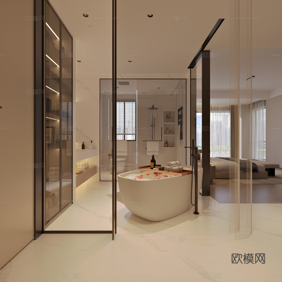 現(xiàn)代兒臥室 衛(wèi)生間3d模型下載(渲染圖2)
