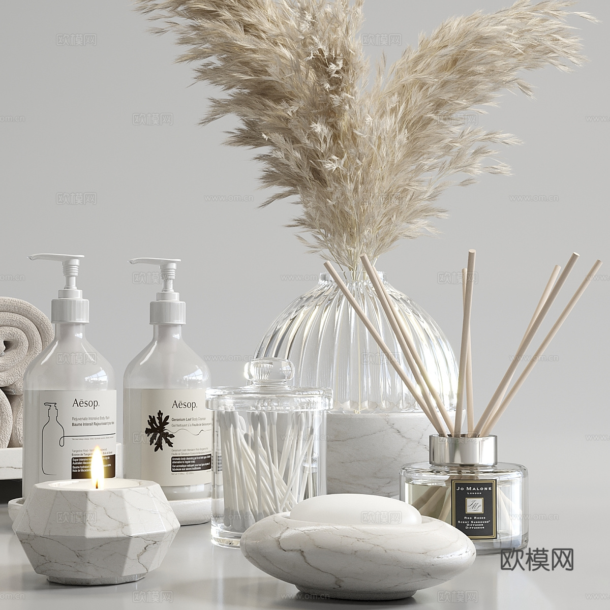 现代侘寂卫浴洗护用品套装3d模型