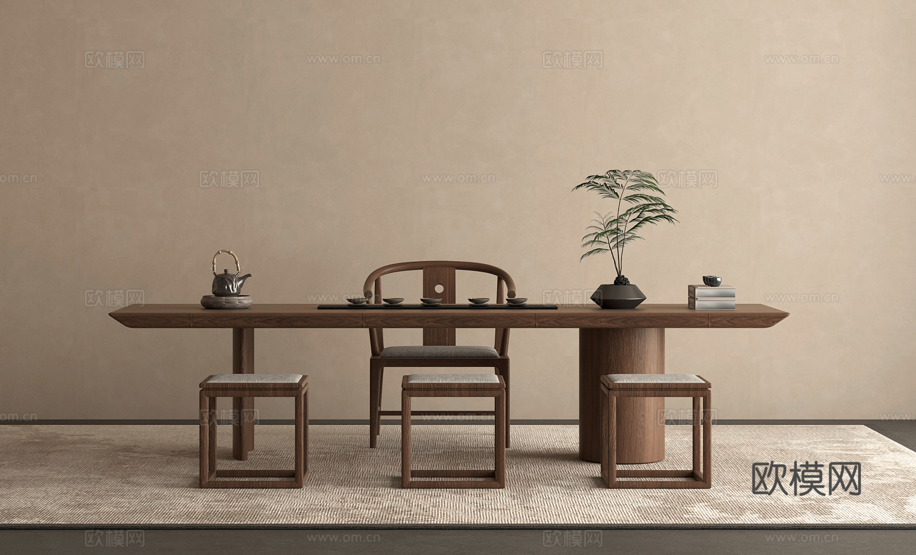 中式新中式茶桌茶台组合3d模型