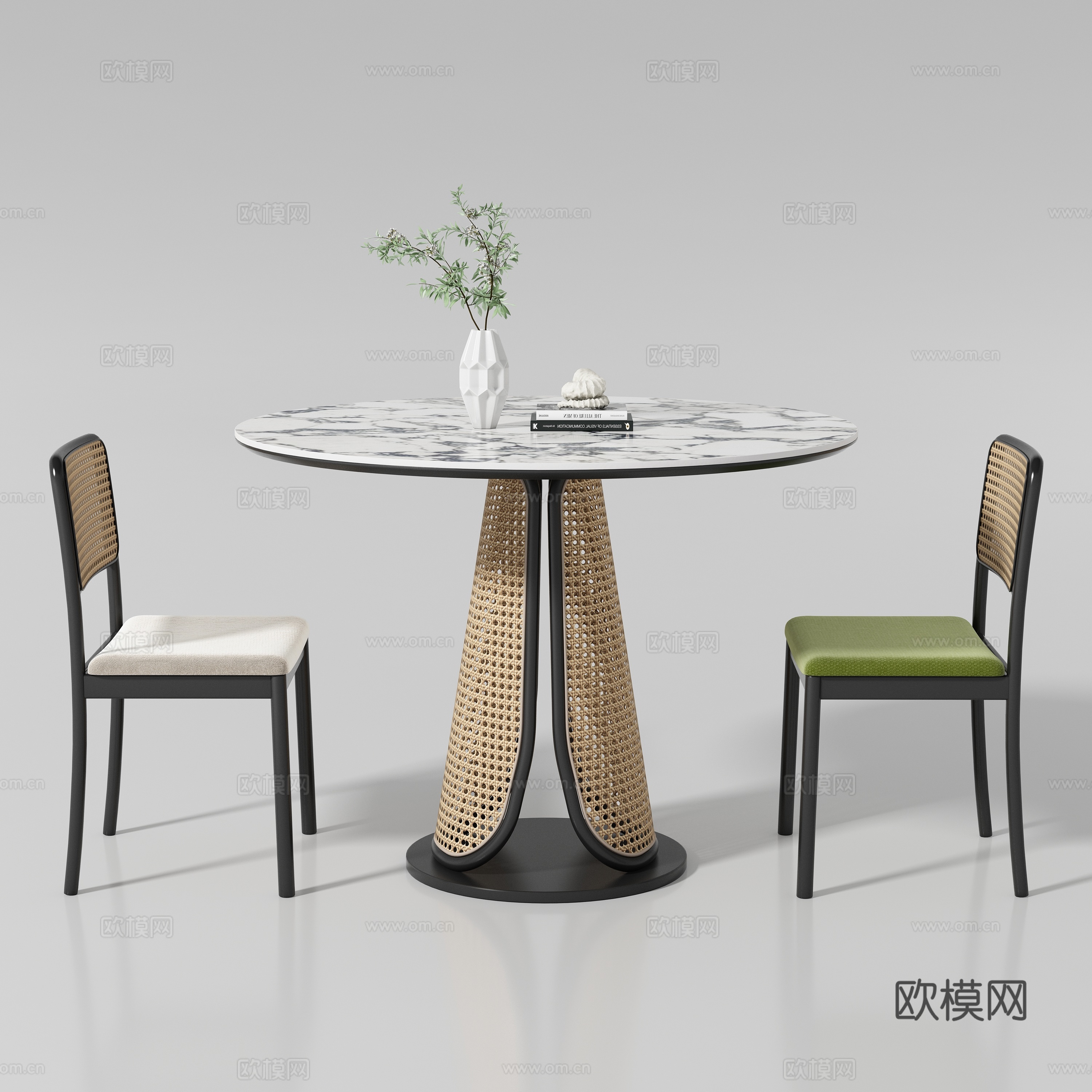 现代中古风餐桌椅su模型下载（渲染图1）