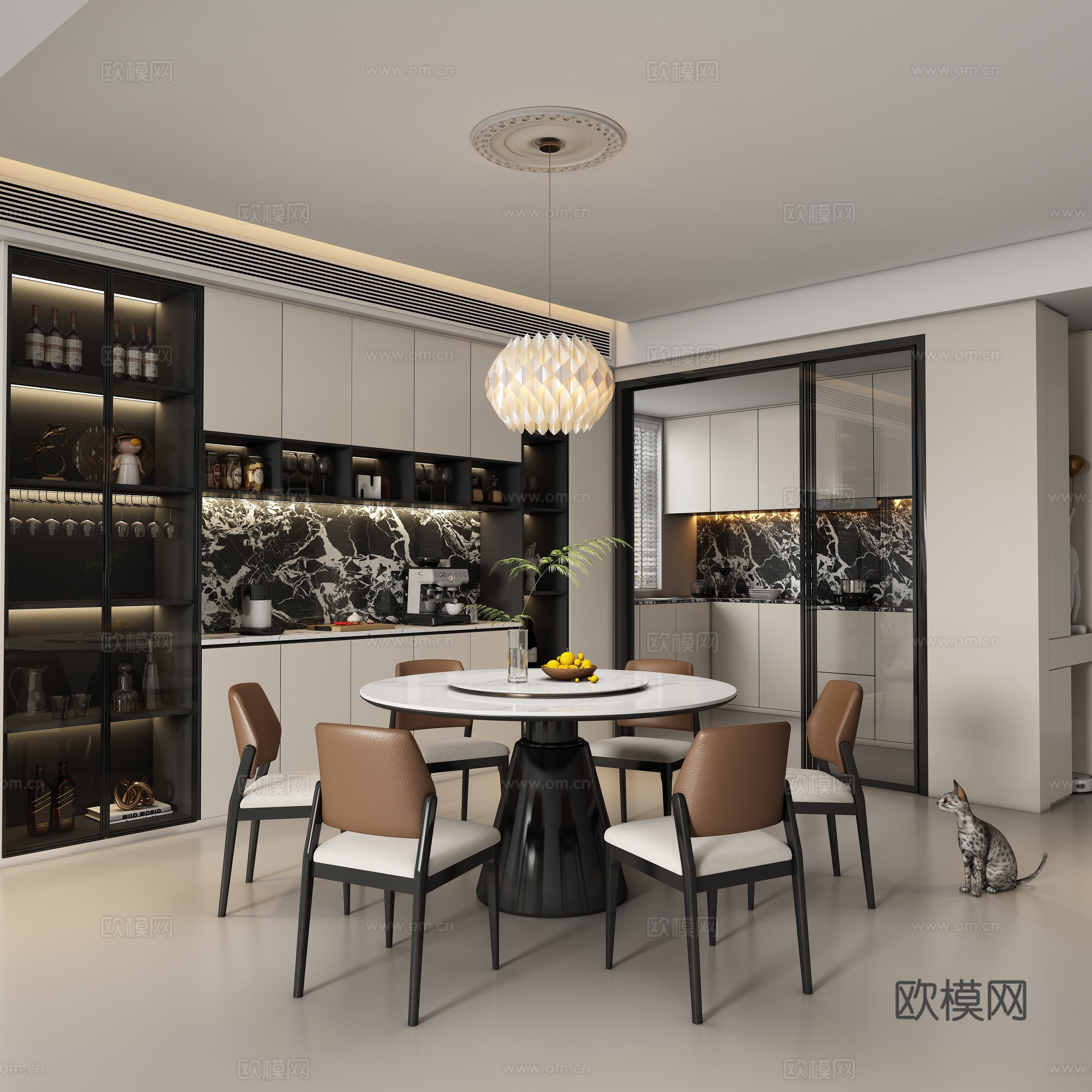 现代餐厅 餐桌椅su模型