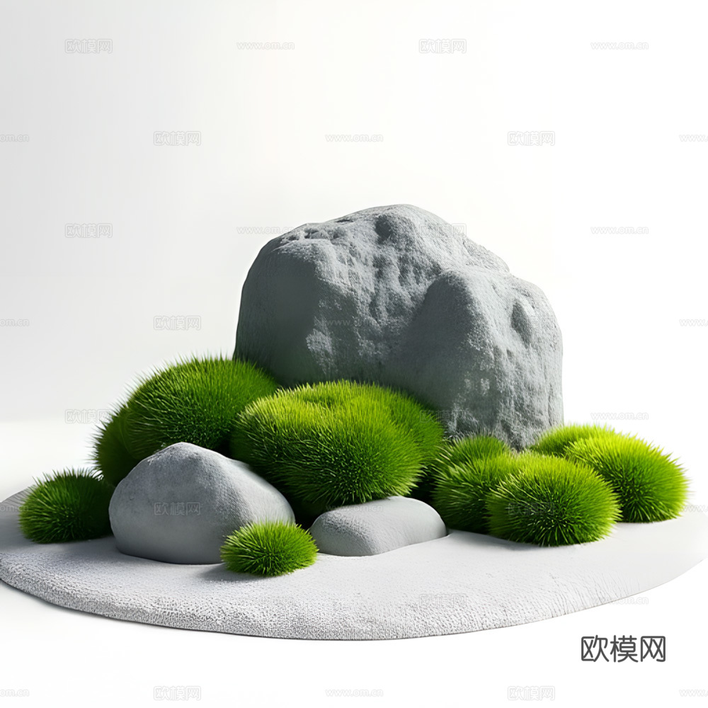 假山 石头 绿植su模型