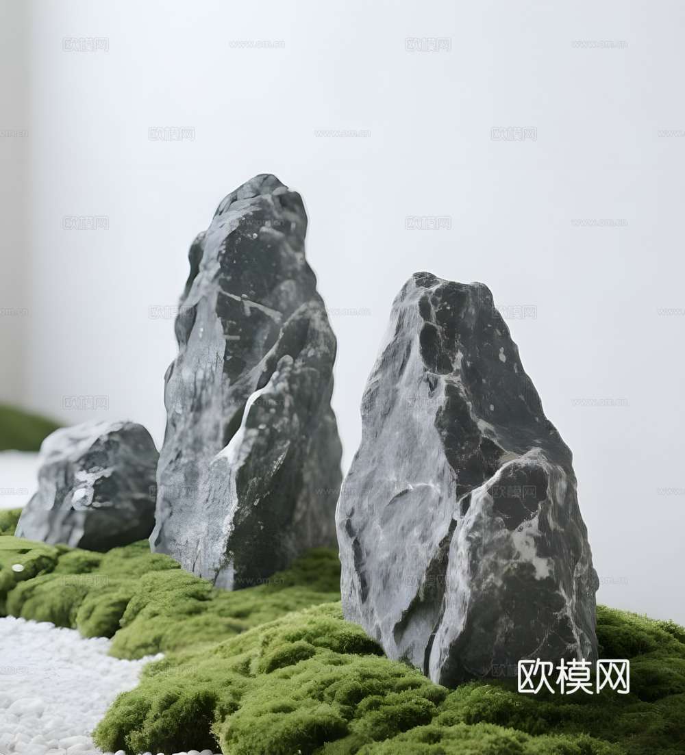 假山 石头 绿植3d模型