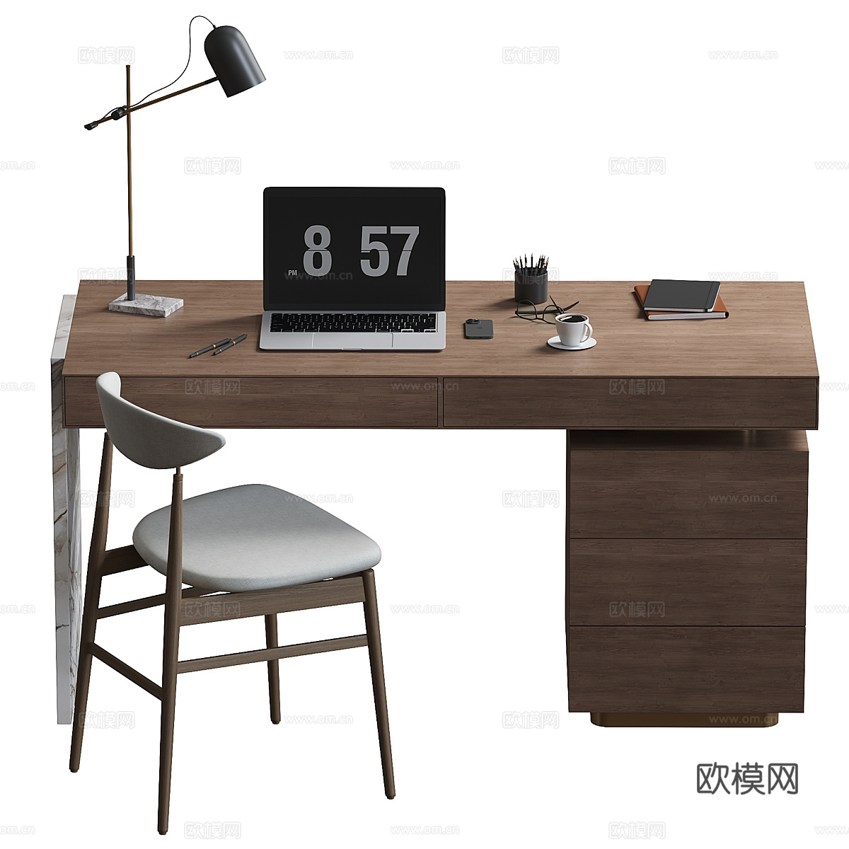 现代意式极简书桌椅3d模型