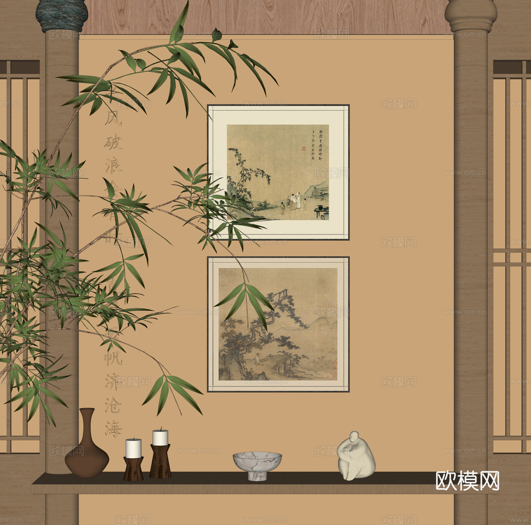 中式入户挂画组合su模型
