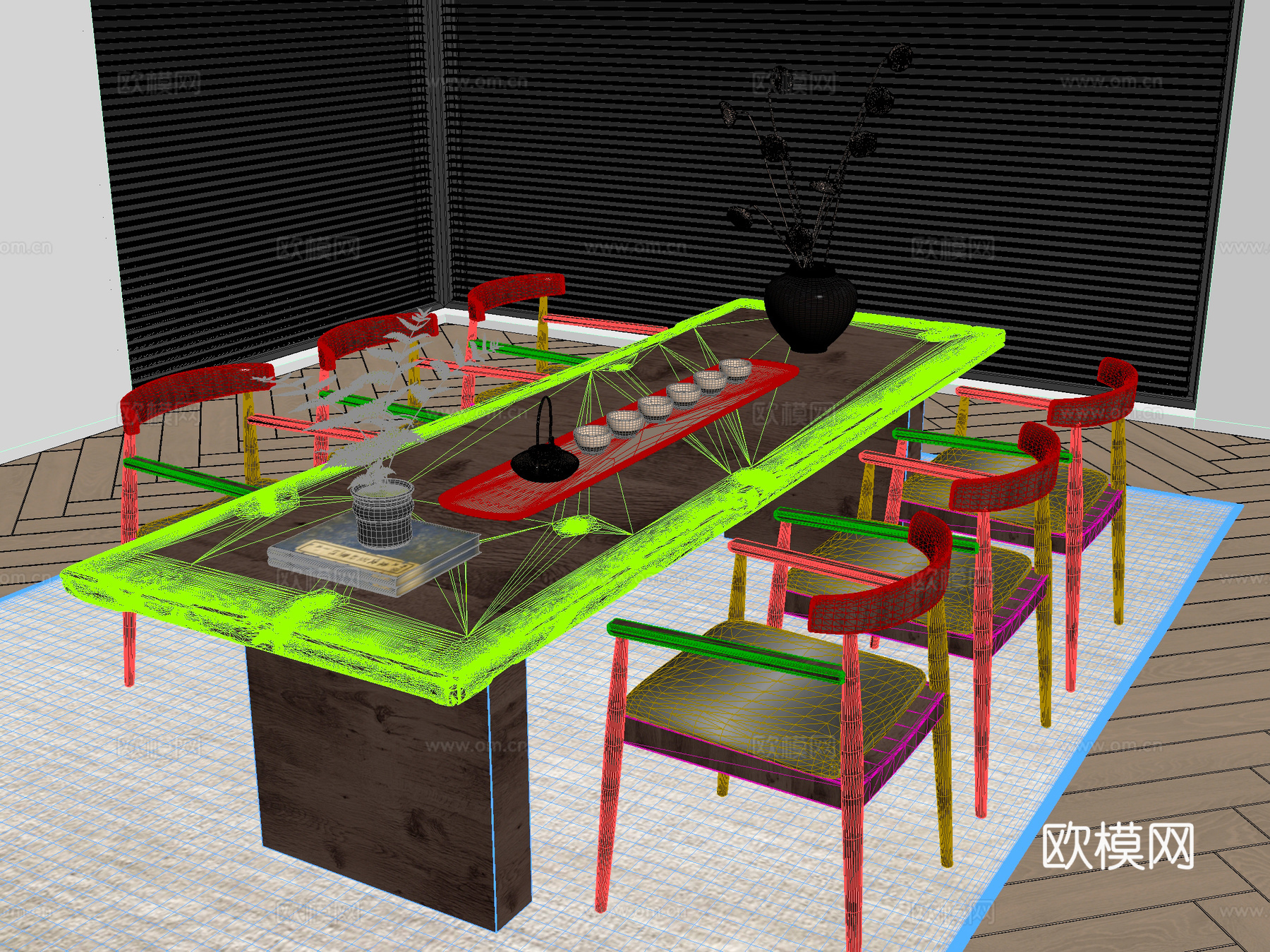 茶桌椅 桌椅3d模型下载（渲染图2）