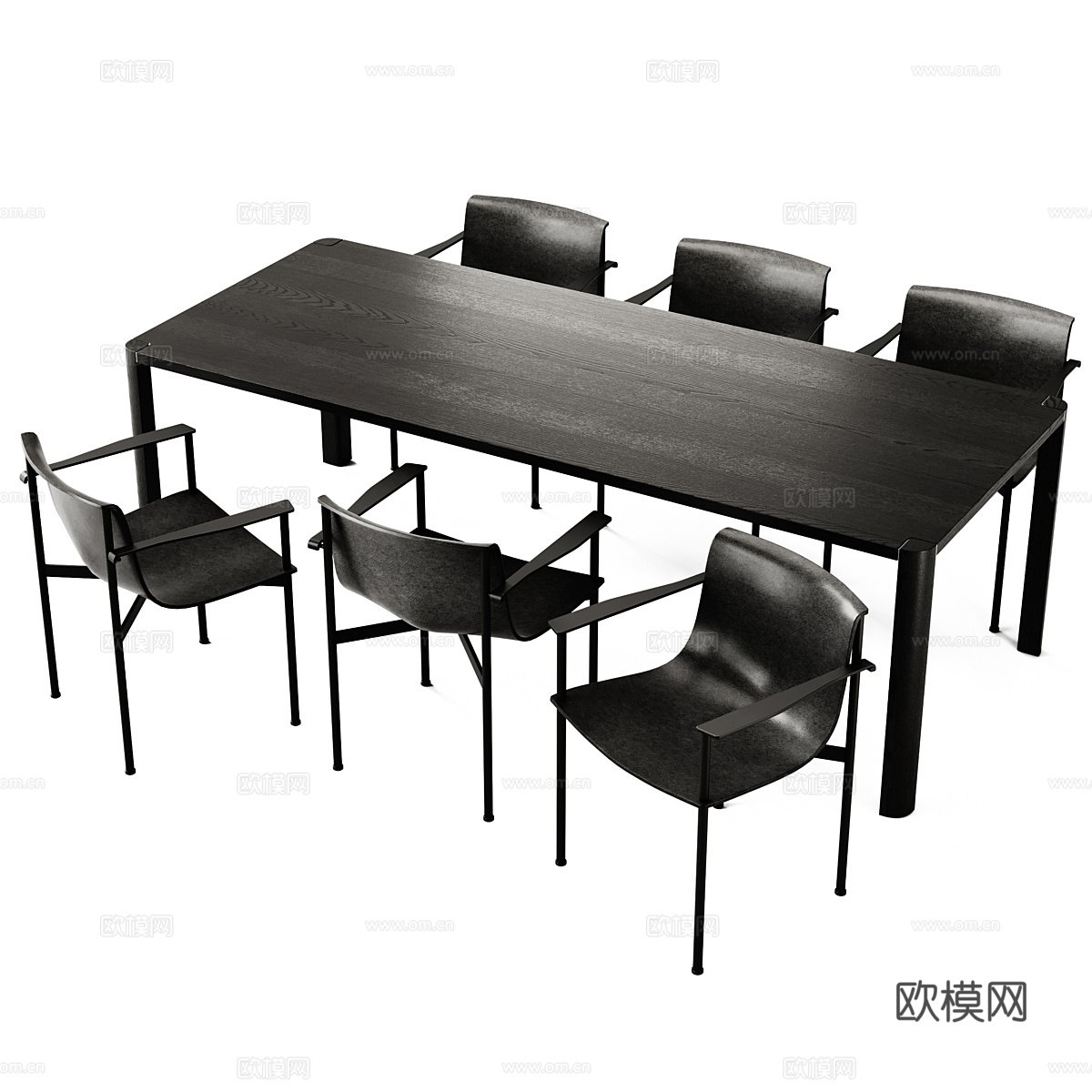 现代意式暗黑风餐桌椅组合3d模型