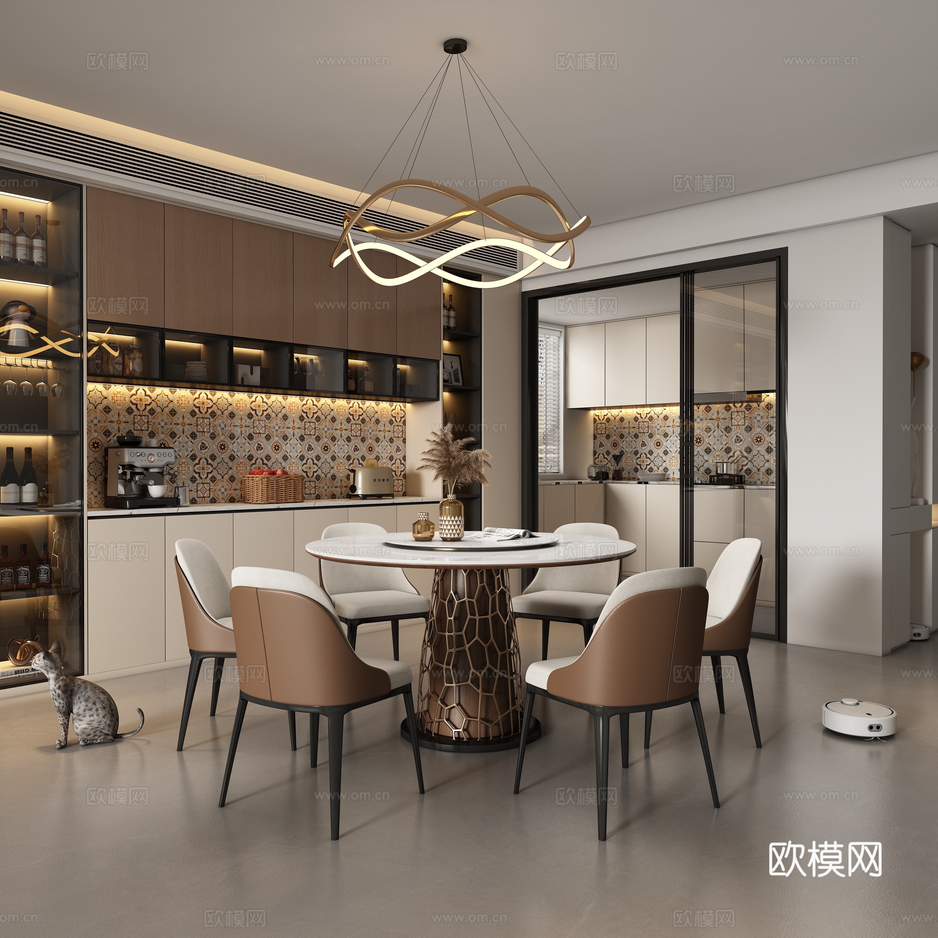 现代轻奢餐厅 餐桌椅su模型