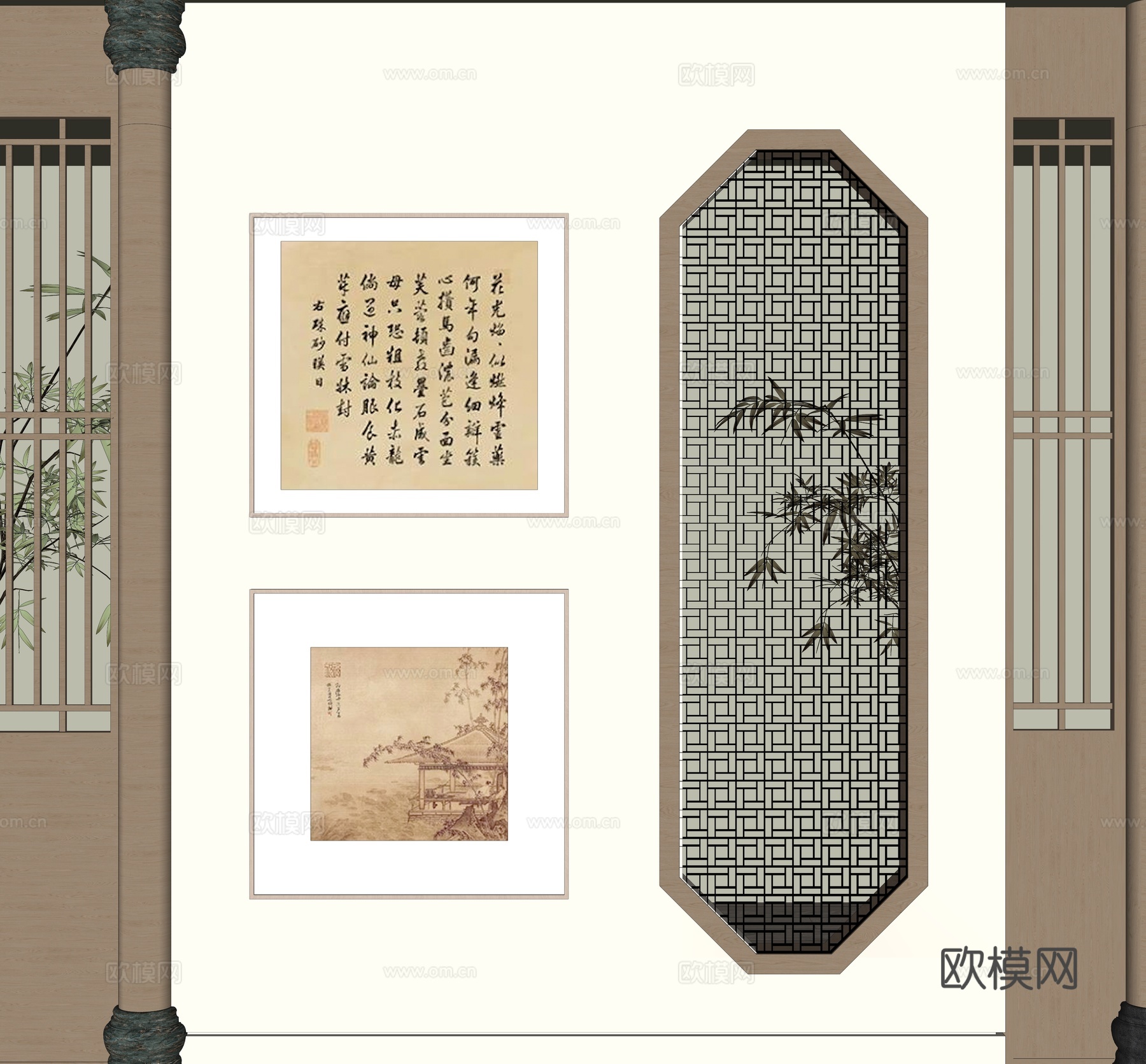 中式挂画su模型