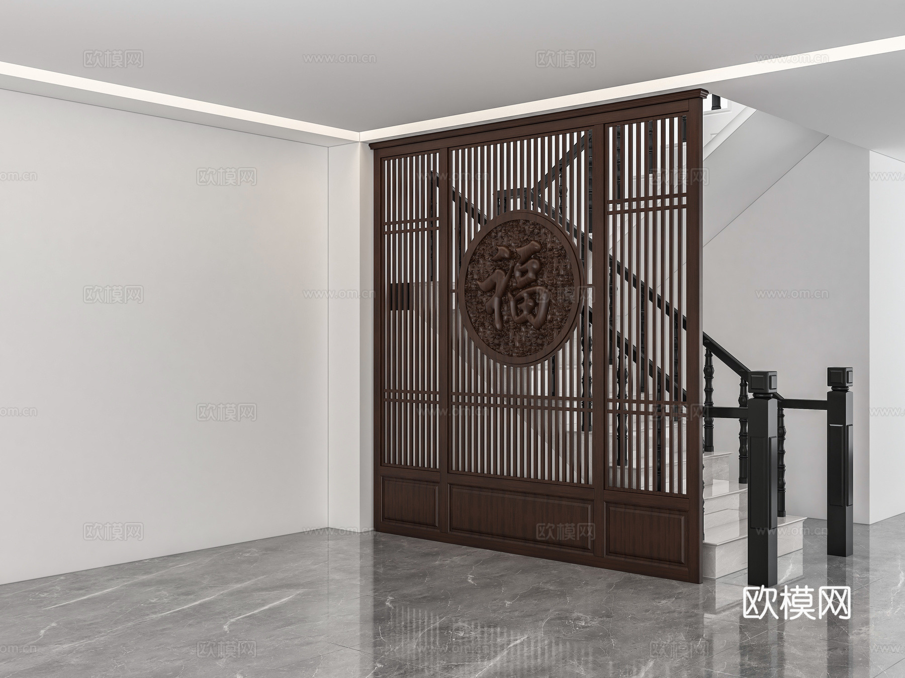 全屋定制 中式屏风 隔断 福字雕花 实木3d模型