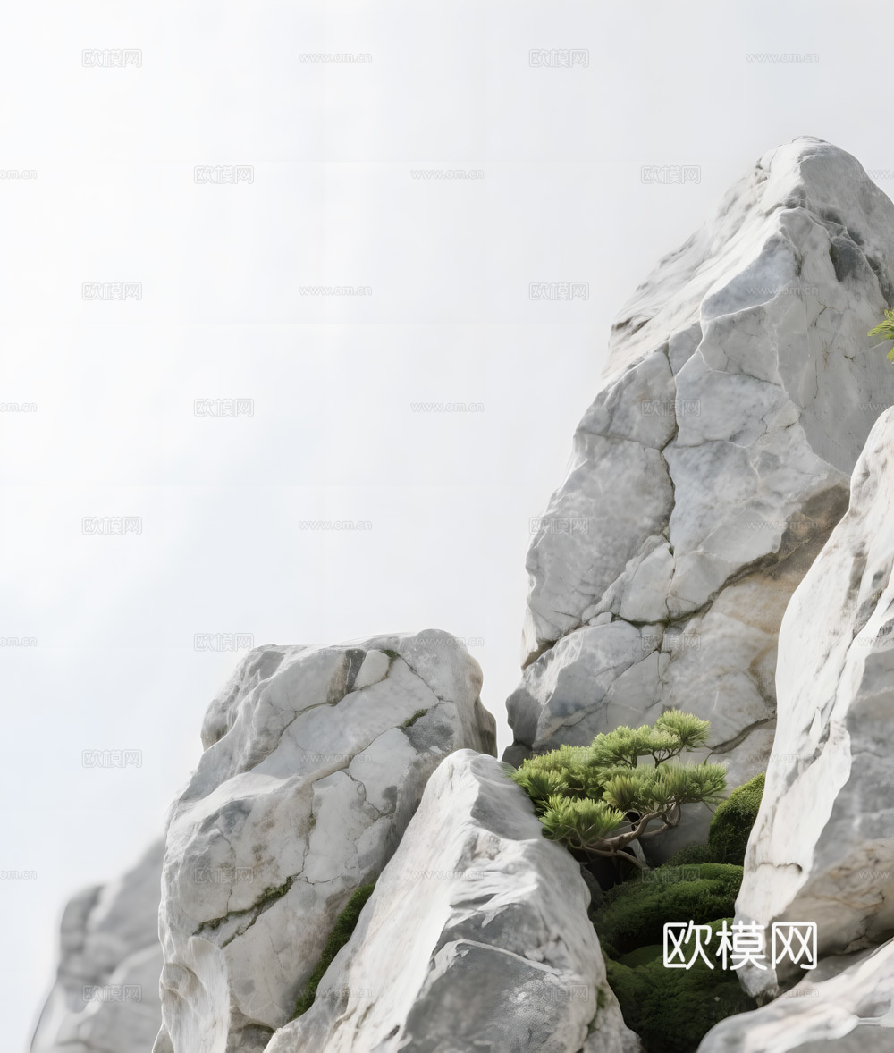 假山 石头 绿植3d模型