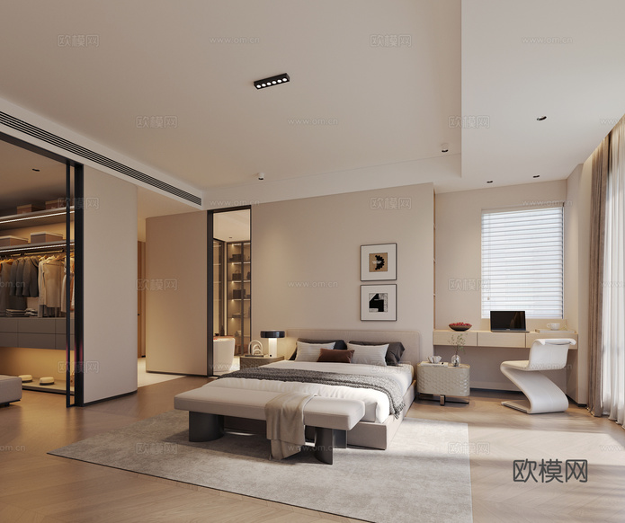 現(xiàn)代兒臥室 衛(wèi)生間3d模型下載(渲染圖1)