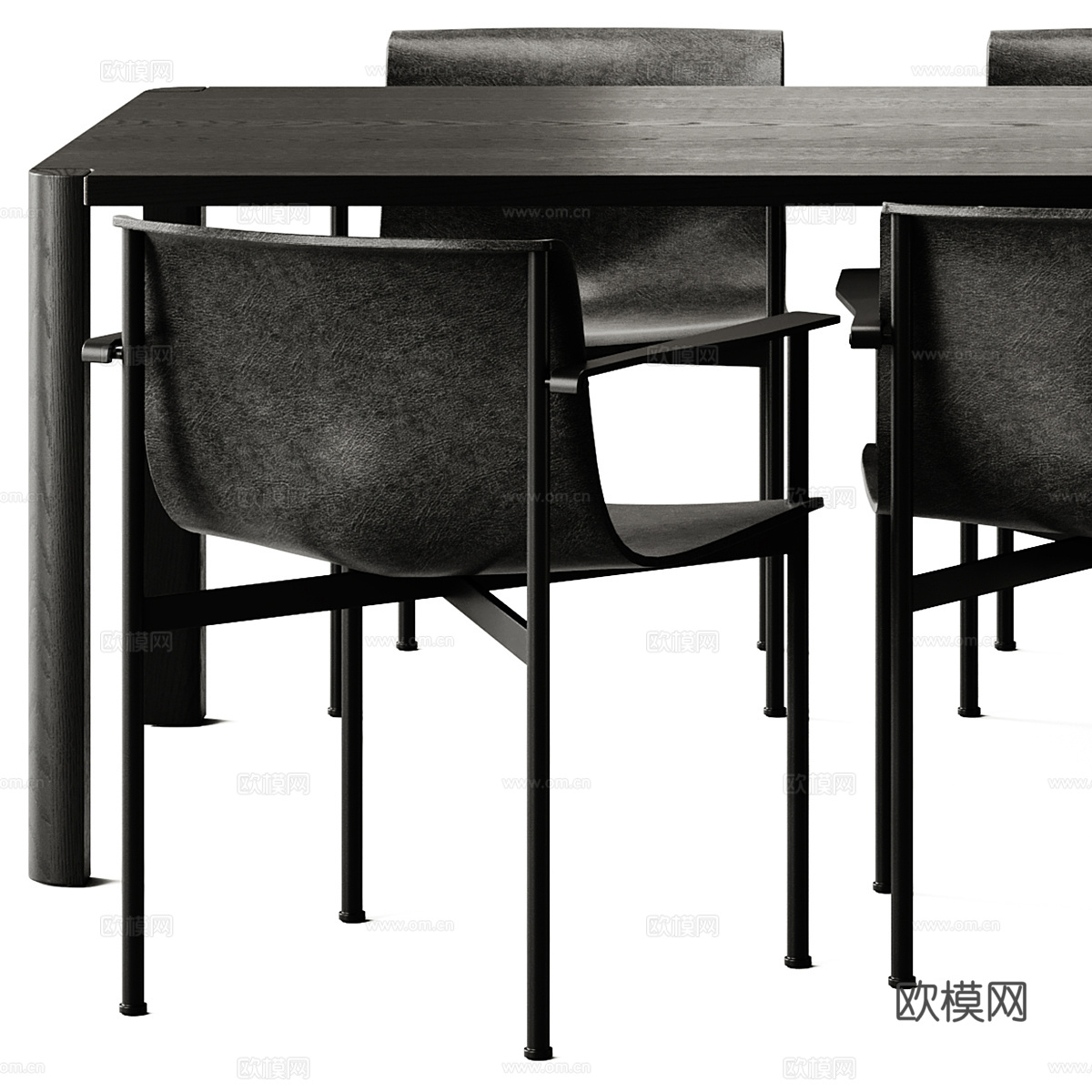 现代意式暗黑风餐桌椅组合3d模型