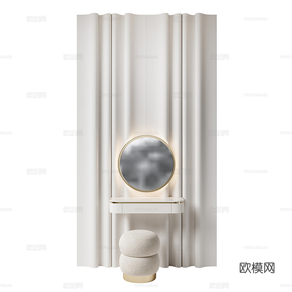 现代轻奢奶油风梳妆台3d模型