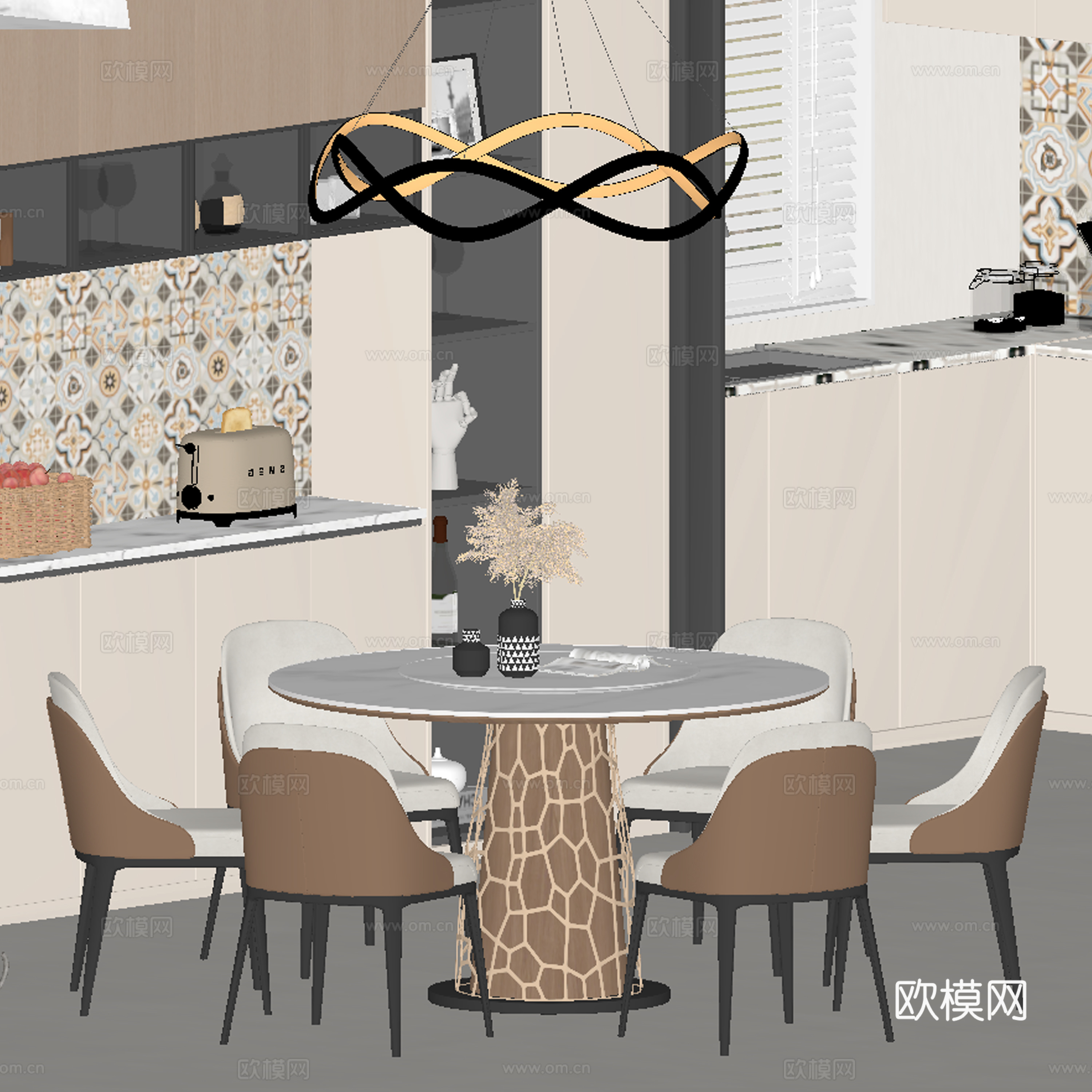 现代轻奢餐厅 餐桌椅su模型