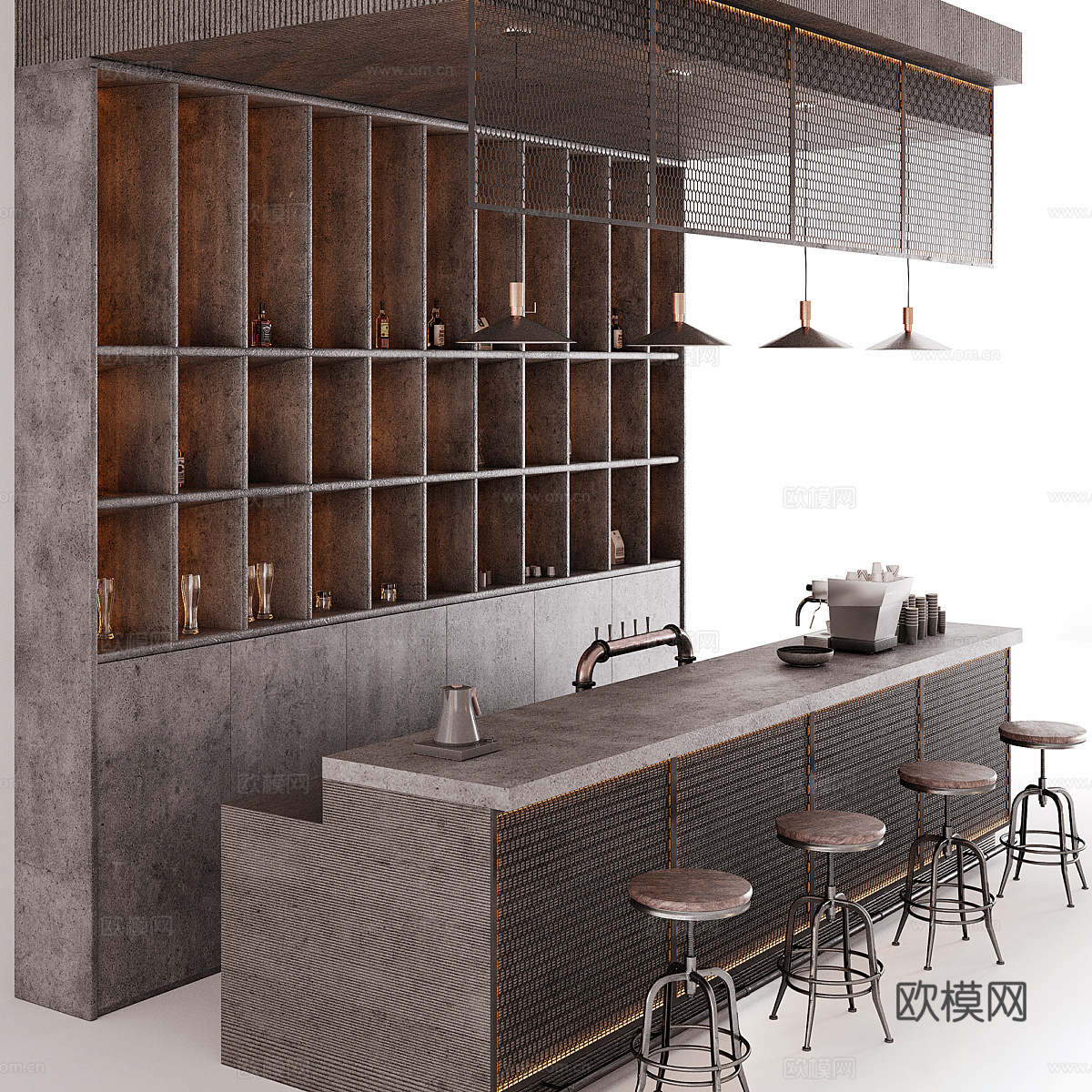 现代工业风酒吧吧台3d模型