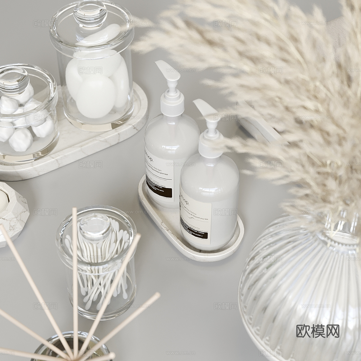 现代侘寂卫浴洗护用品套装3d模型