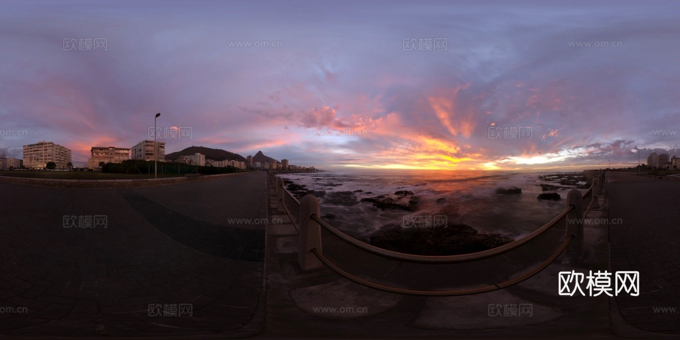 户外 街景 晚霞日落 海边HDR