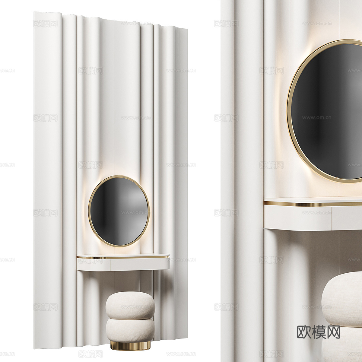 现代轻奢奶油风梳妆台3d模型
