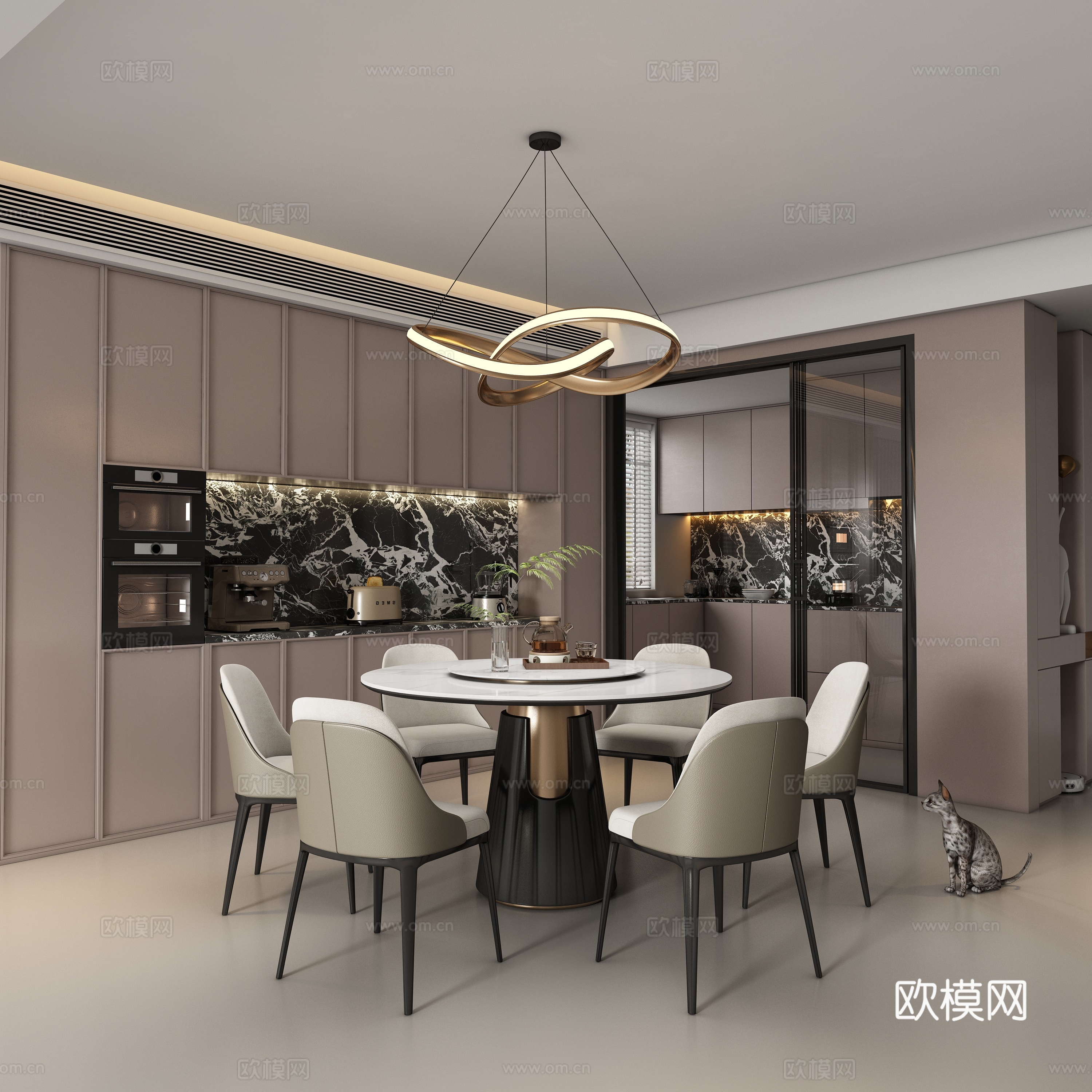 现代轻奢餐厅 餐桌椅su模型
