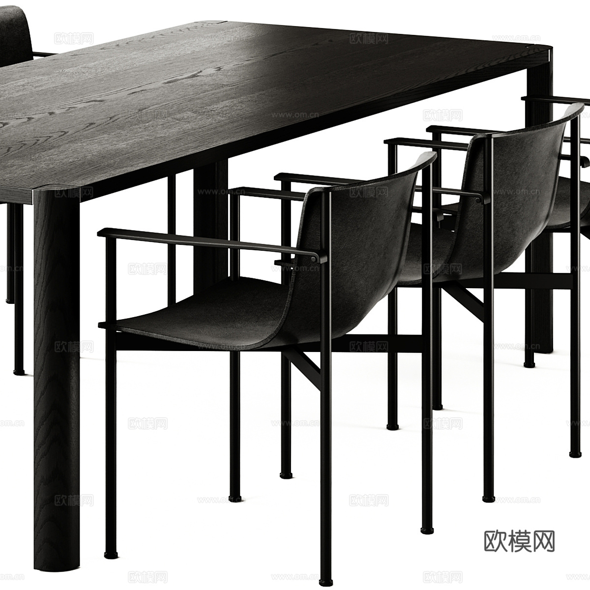 现代意式暗黑风餐桌椅组合3d模型