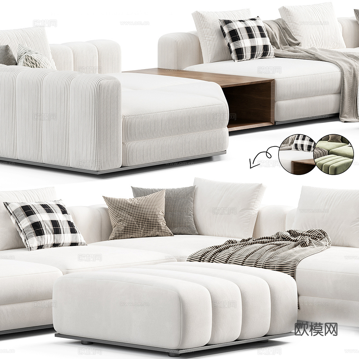 现代意式 Minotti Freeman 布艺组合沙发3d模型