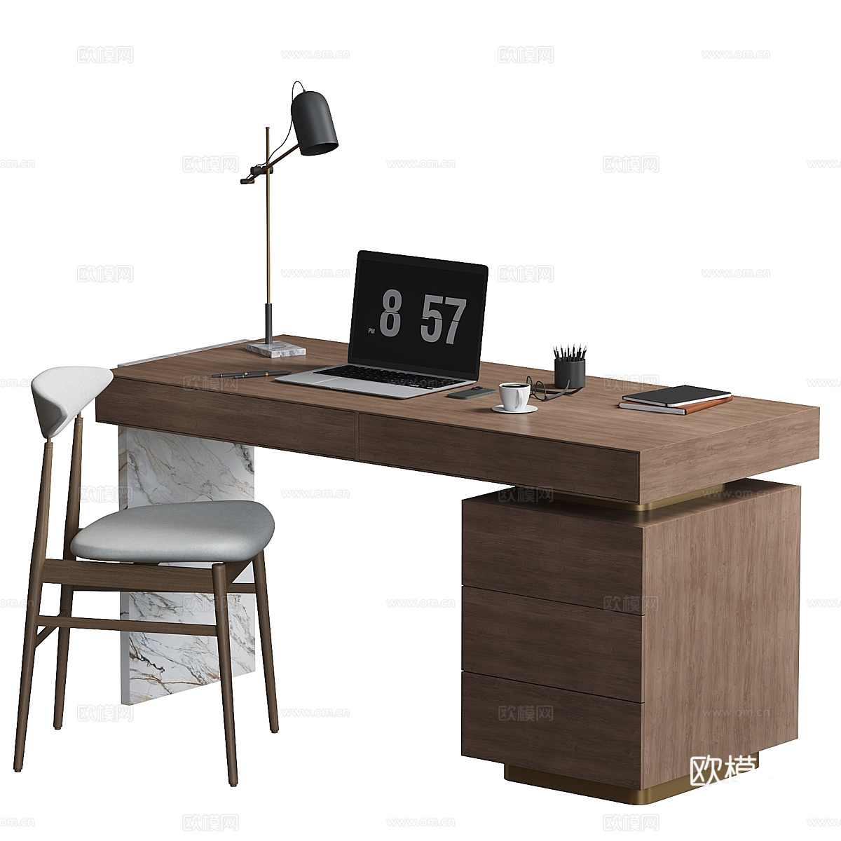 现代意式极简书桌椅3d模型