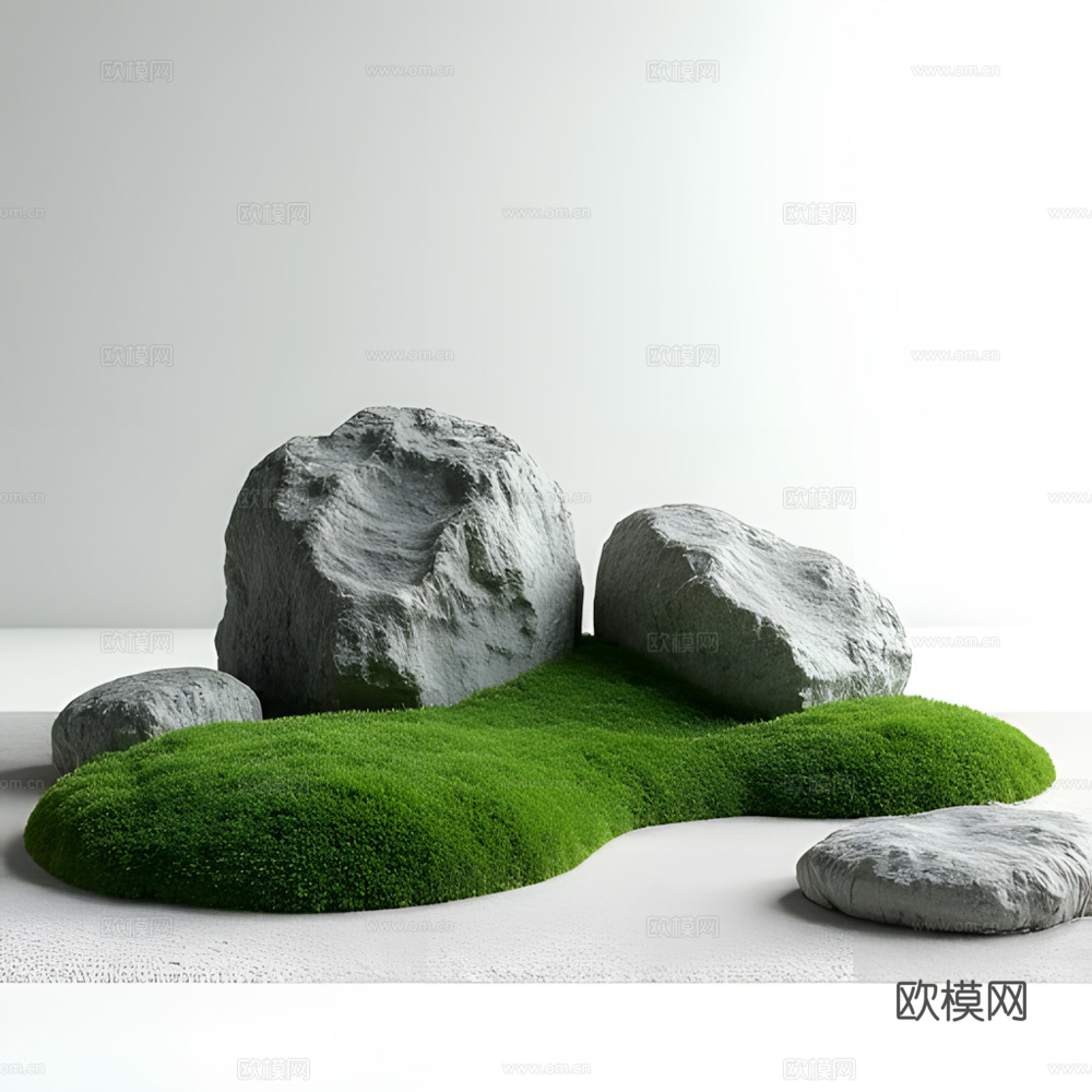 假山 石头 绿植3d模型