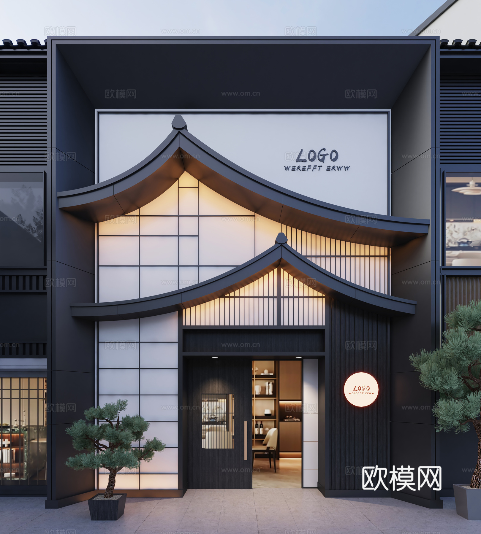 新中式门头 中式门头 酒店门头 饭店门头 茶馆门头 会所门头3d模型
