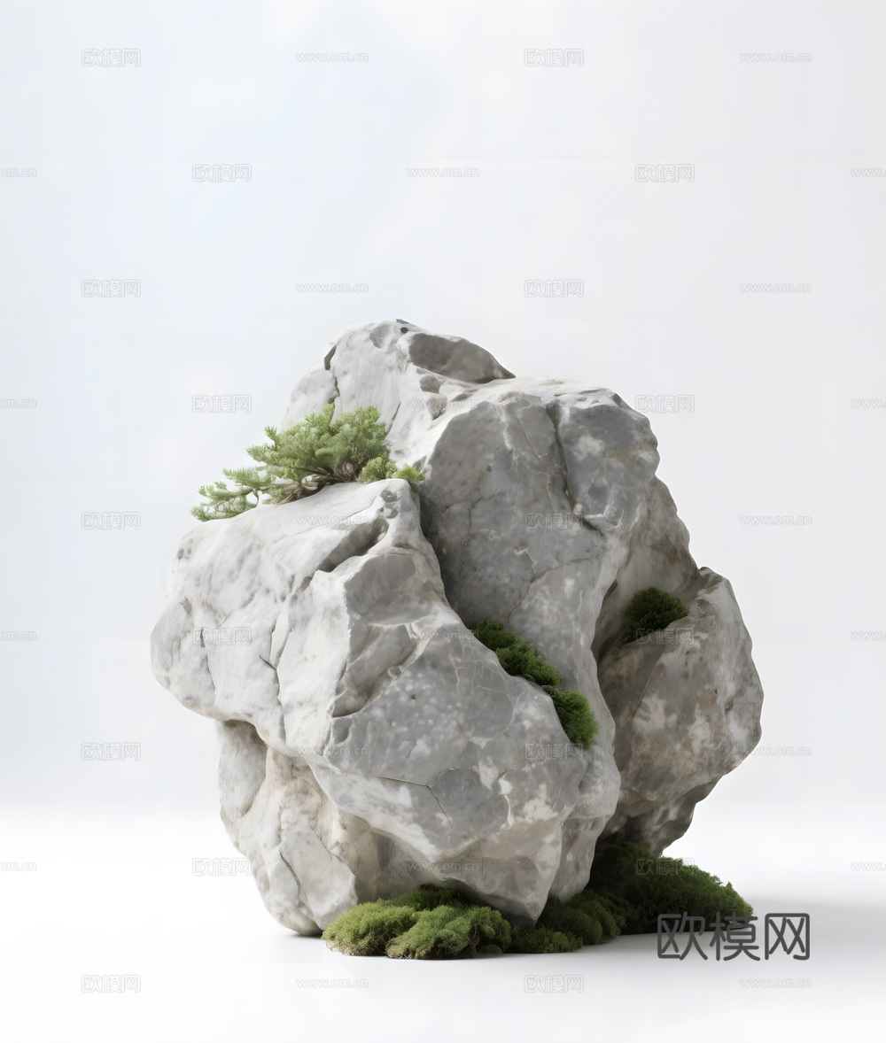 假山 石头 绿植3d模型