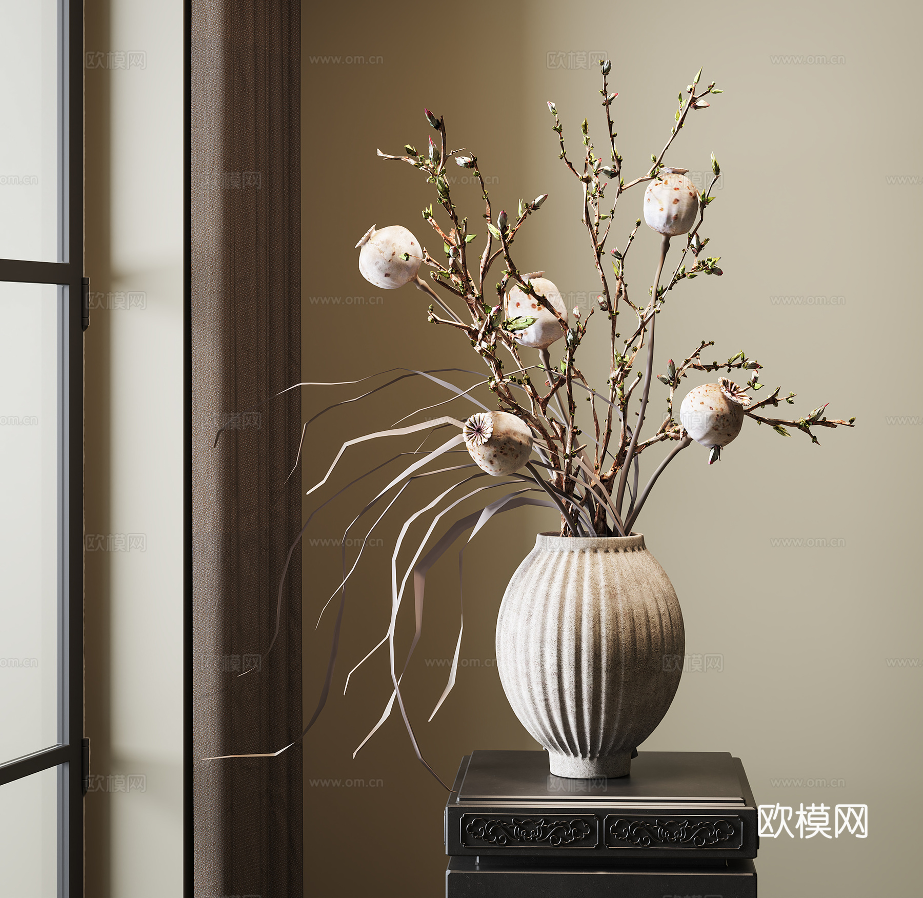 新中式花坛花卉  插花 室内花草3d模型