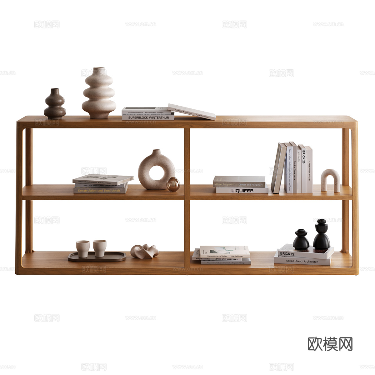新中式原木装饰边柜 矮柜 书架3d模型