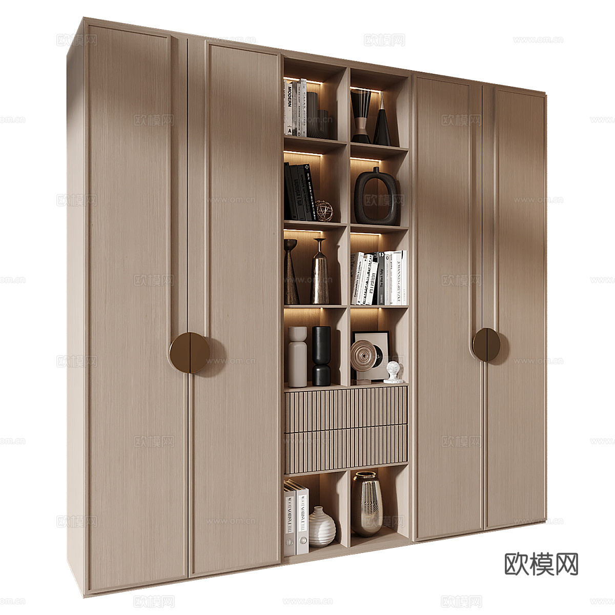 新中式轻奢开门衣柜 书柜3d模型