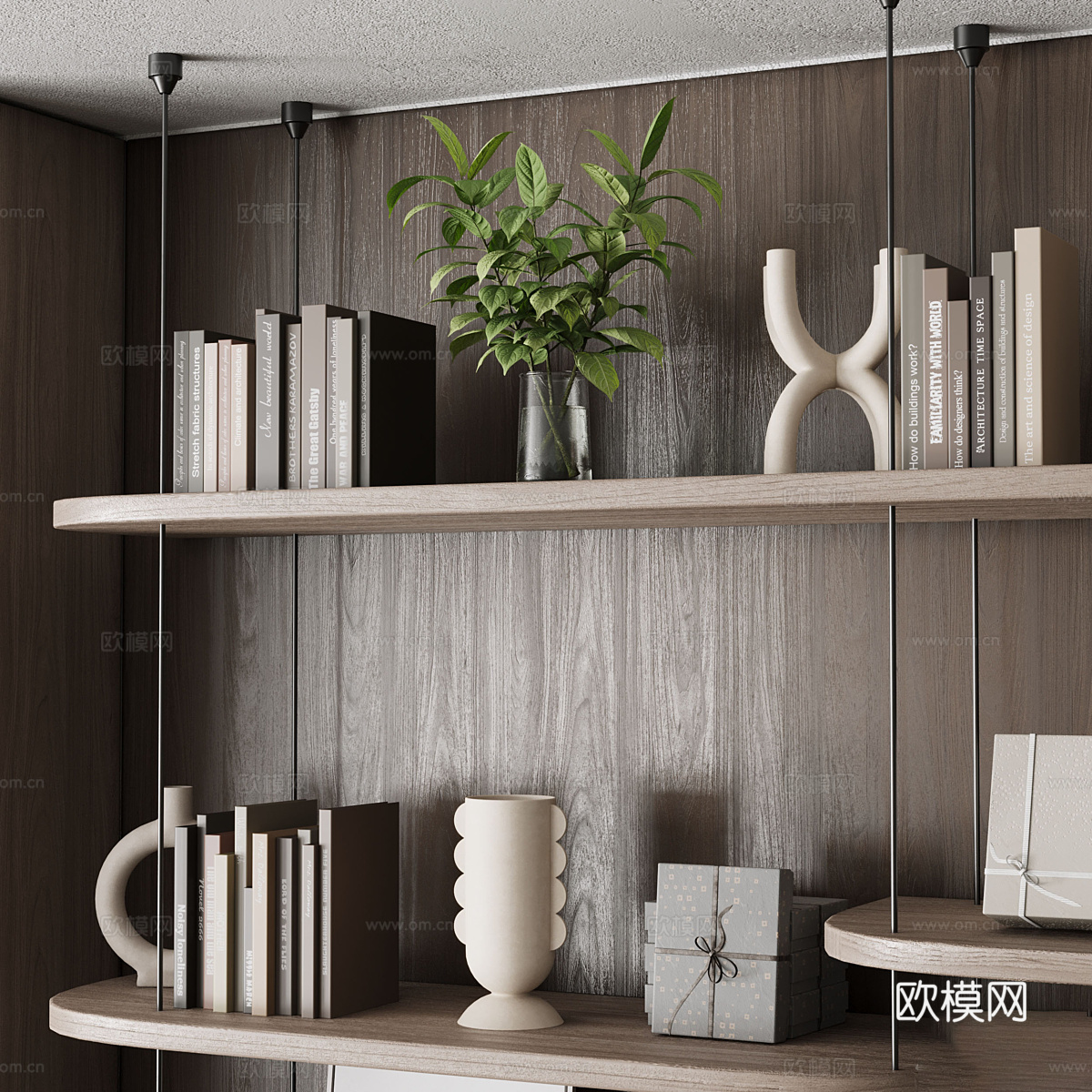 现代意式书房书柜 书桌椅 办公桌椅3d模型