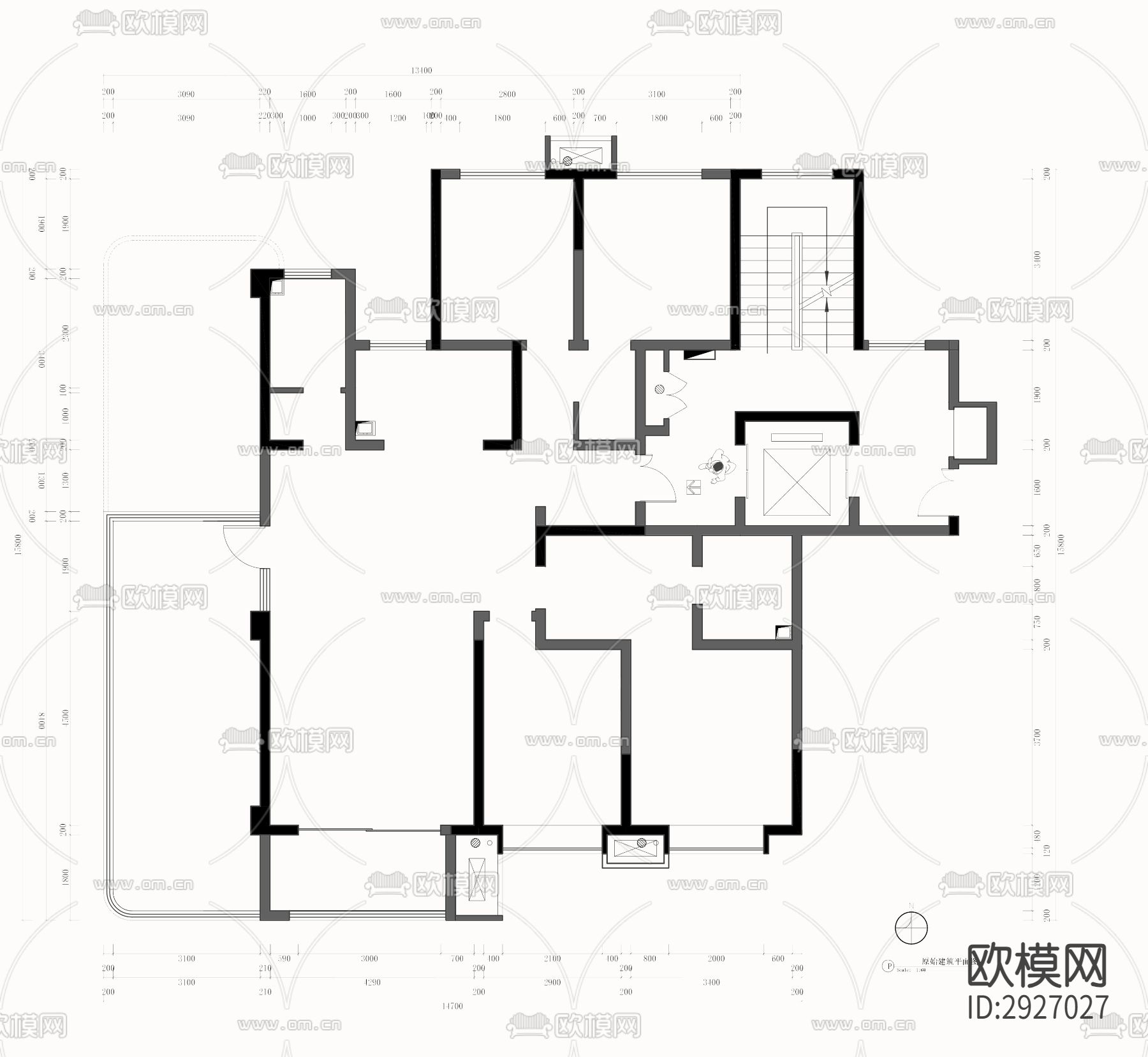 175平户型设计CAD施工图下载（渲染图3）