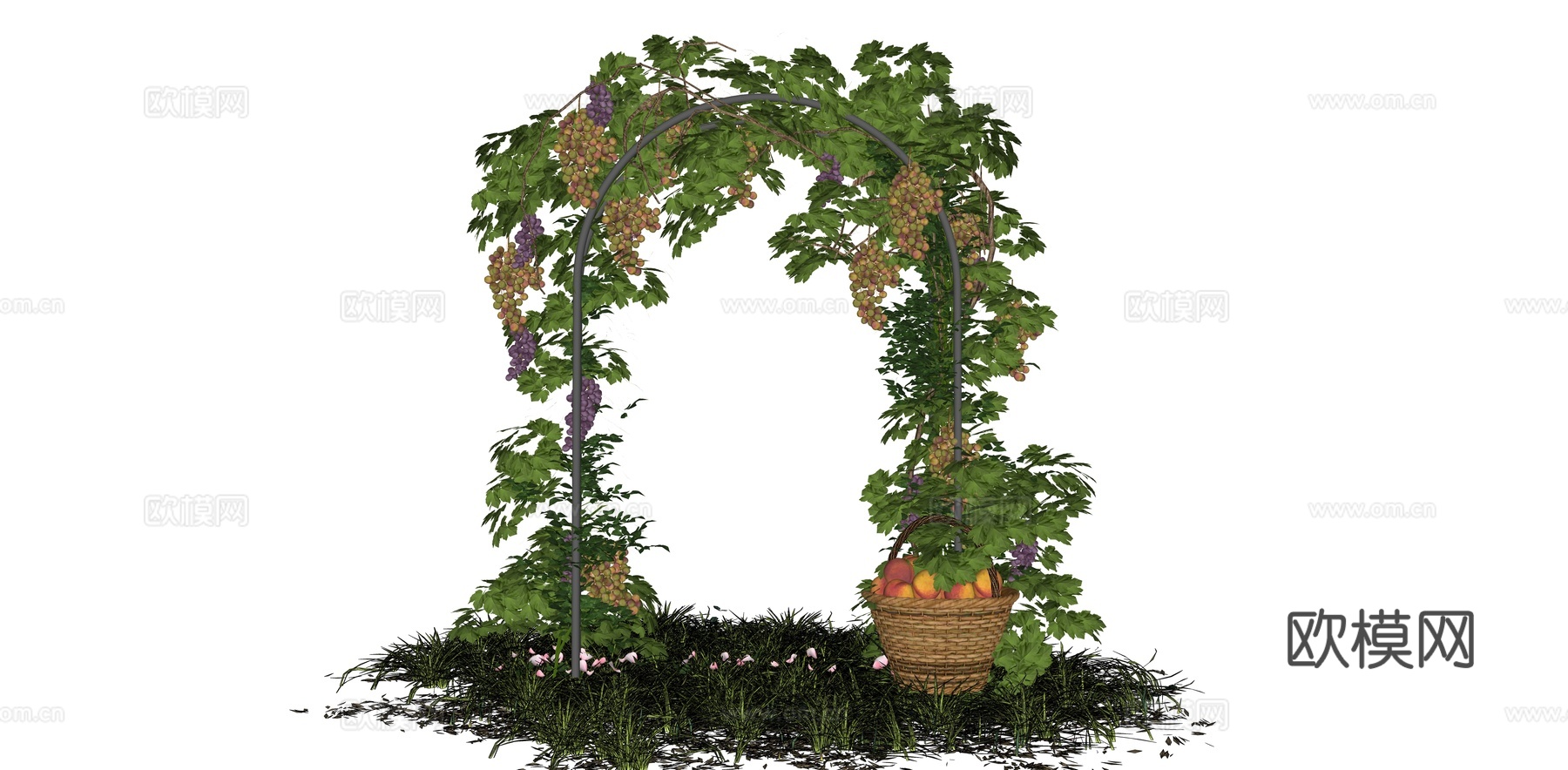 欧式花拱门 拱形花架 藤蔓植物 葡萄藤廊架 葡萄架su模型