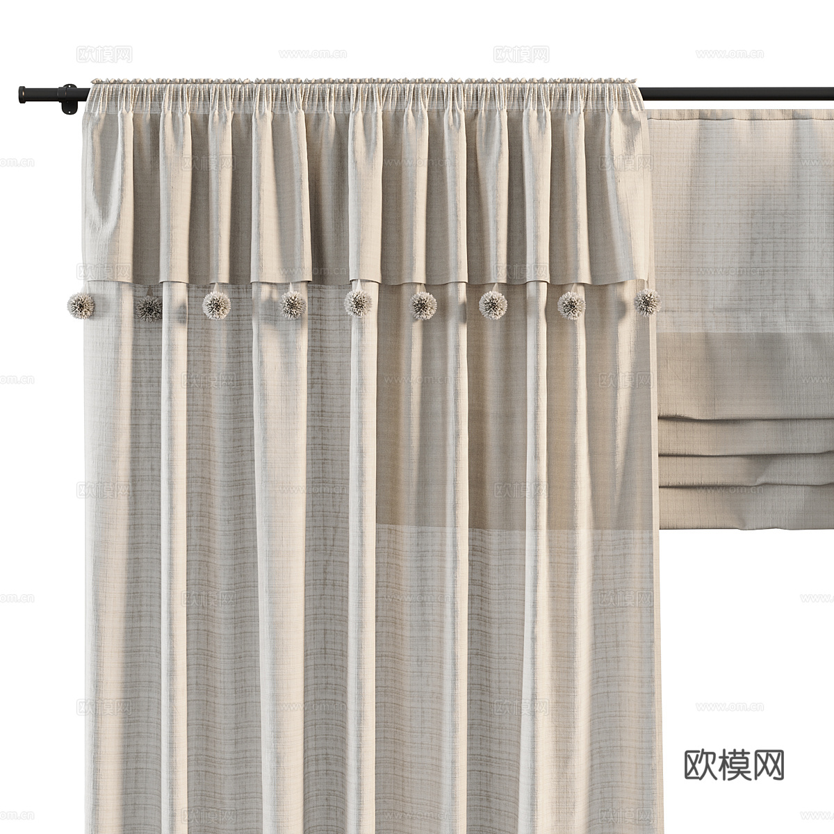 现代奶油风儿童布艺窗帘3d模型