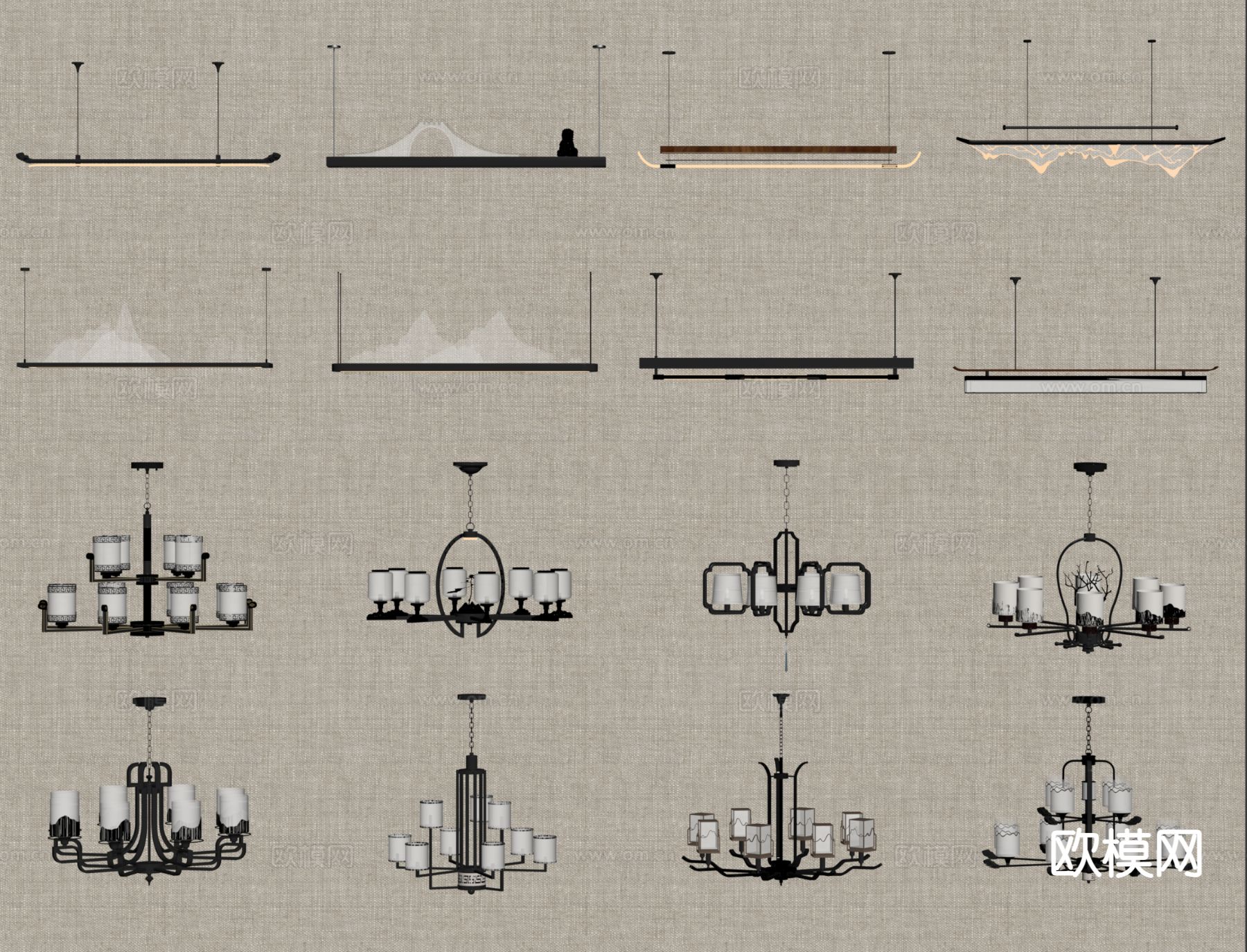 新中式吊灯su模型下载（渲染图1）