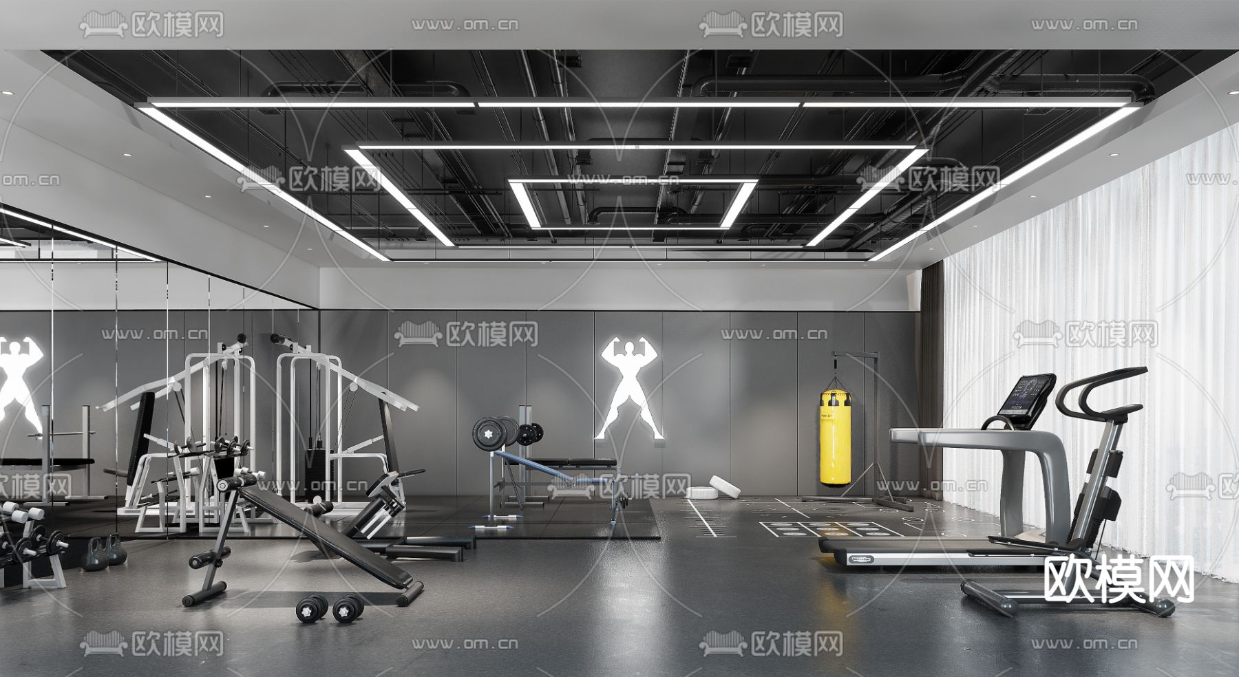 现代健身房su模型下载（渲染图1）