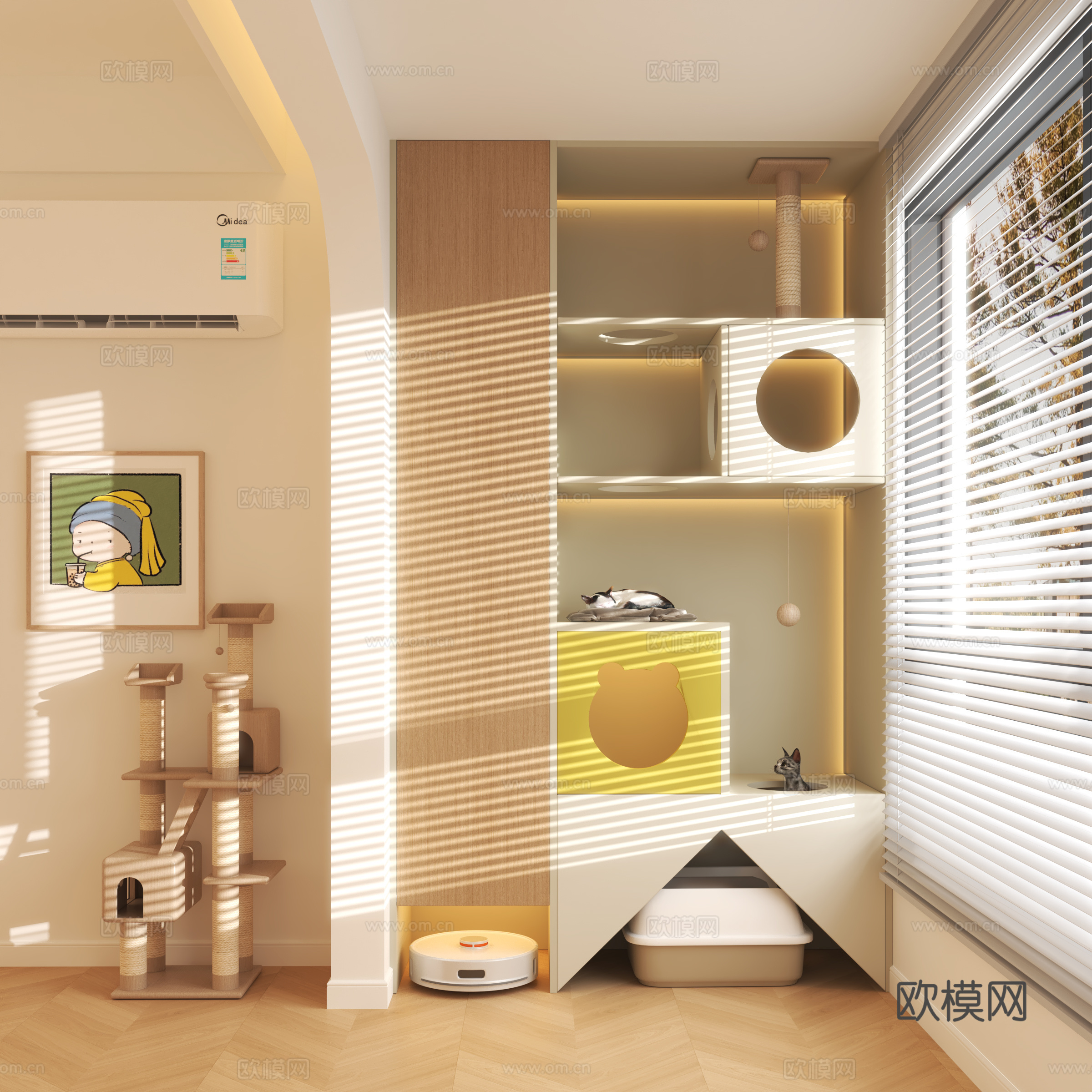 现代猫爬架 猫窝 阳台储物柜3d模型3d模型