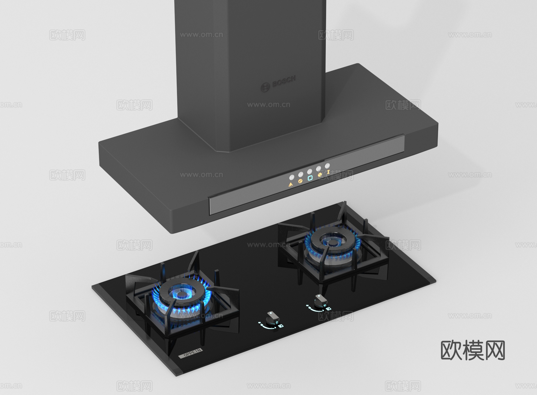 现代油烟机 燃气灶3d模型