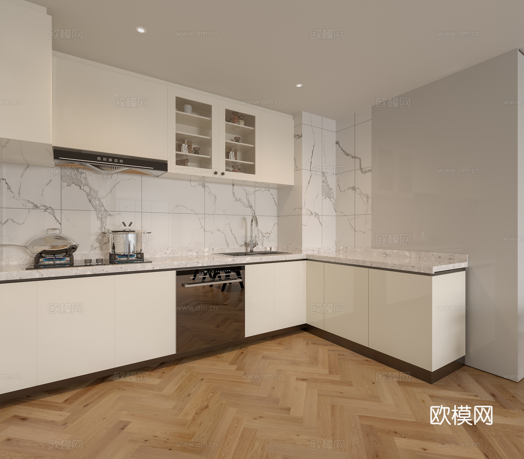 北欧餐厅 厨房 餐桌3d模型