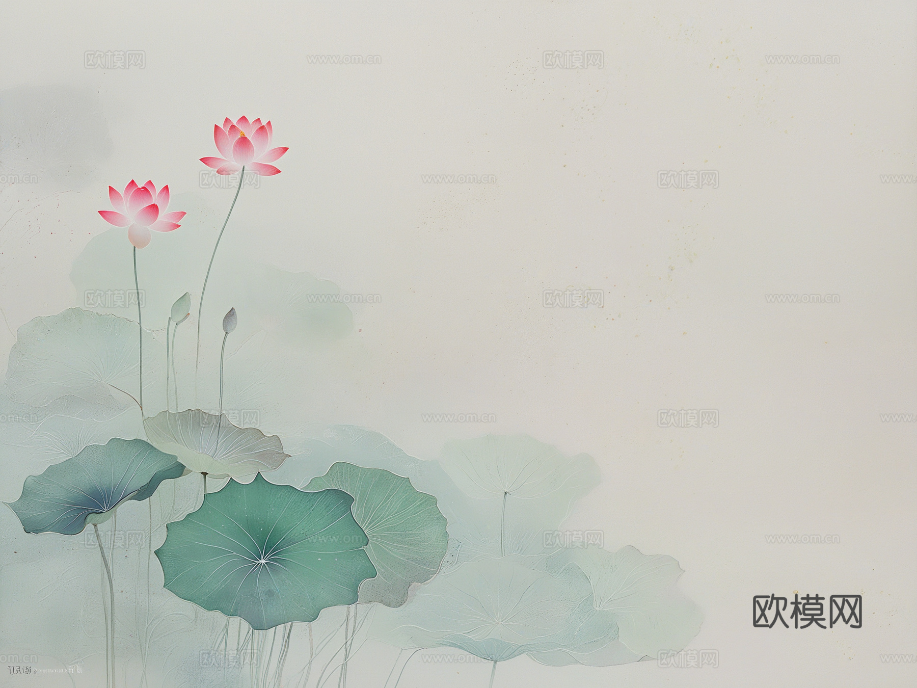新中式荷花壁画