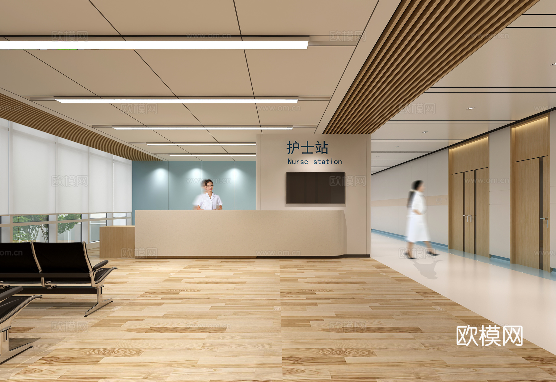 现代医院护士站候诊区3d模型