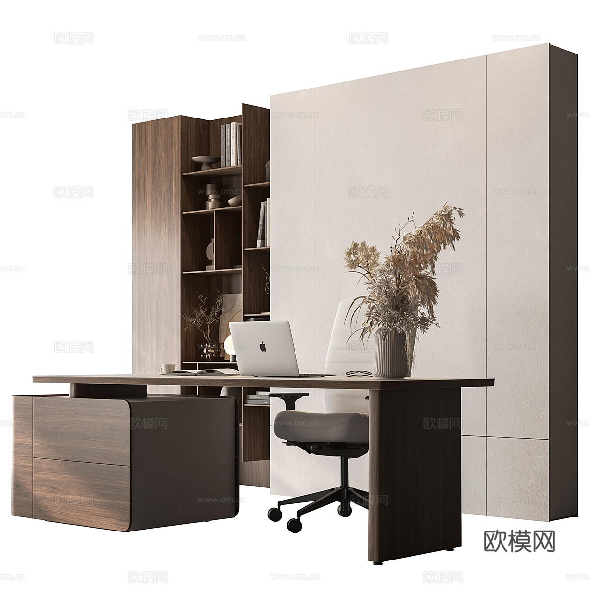 现代意式书房书柜 书桌椅 办公桌椅3d模型