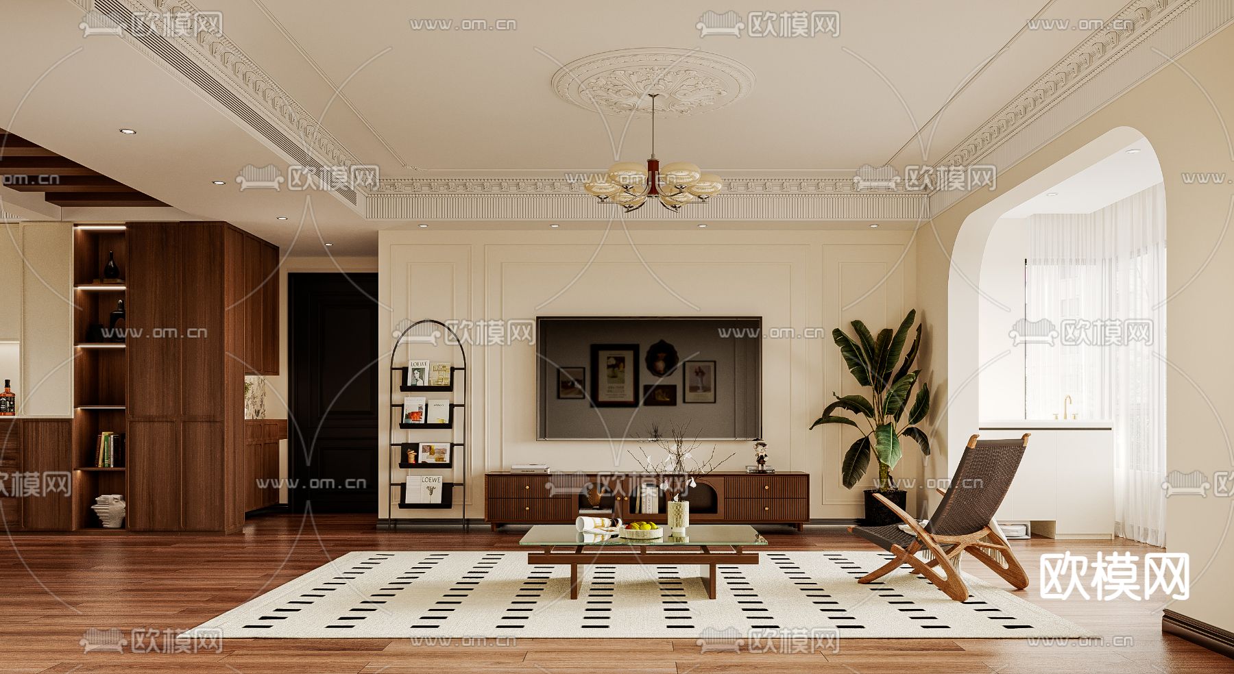 法式客厅3d模型下载（渲染图1）